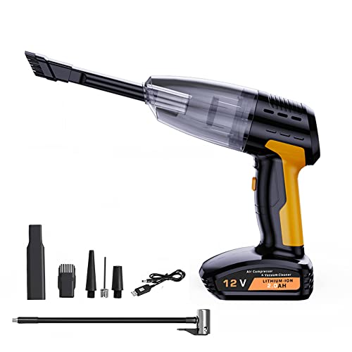 Aoun Aspirateur De Voiture Portable sans Fil Et Gonfleur De Pneus avec Manomètre, Écran LCD Et Lumière LED, Aspirateur à Main à Forte Aspiration 9000pa, Rechargeable électrique Pompe à Air sans Fil