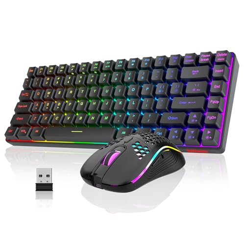 RedThunder K84 Wireless Keyboard and Mouse Combo, Rainbow Backlit Rechargeable Battery, 75% Layout...