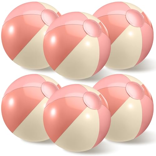 Chitidr 6 Pcs Pink White Beach Balls Inflatable, 17 Inch Pink and White - image 2