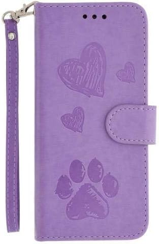 iPhone 8 Plus Wallet Case, iPhone 7 Plus Case, Slim Vegan Leather Kickstand Cover with Credit Card Holder RFID Blocking Wristlet for Women [Puppy Love Multi-Card - Lavender]