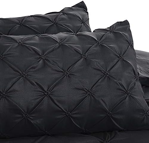 Vaulia Soft Microfiber Duvet Cover Set, Pintuck Pinch Pleat Pattern Design, Black Color - King
