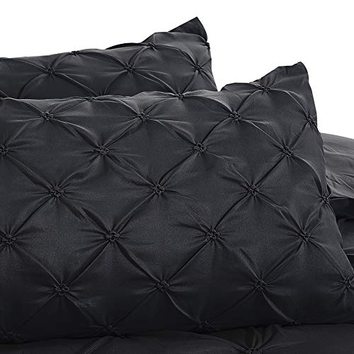 Vaulia Soft Microfiber Duvet Cover Set, Pintuck Pinch Pleat Pattern Design, Black Color - King #TOP4
