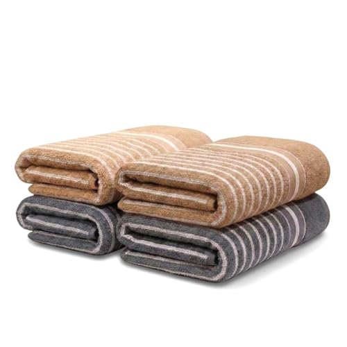 Image of Athom Living Premium Hand Towels- Cotton, 400 GSM, Ultra Soft, Quick Dry, Highly Absorbent | for Hand, Kitchen and Gym | 60 * 40 cm, Pack of 4 (Beige & Grey)