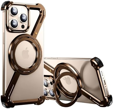 MARGOUN Minimalist Phone Case Compatible with iPhone 16 Pro Max,360° Rotation Kickstand Aluminum Metal Frameless Design Bumper Z Case, Protective Shock Grade Shell (Desert, iP 16 Pro Max)