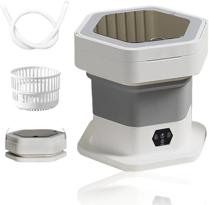 10L Mini Washing Machine, Foldable Camping Washing Machine with Removable Drying Basket, Drain Tube, 3 Modes, Deep Cleaning, Portable Mini Washing Machine, Travel Washing Machine for Underwear, Baby