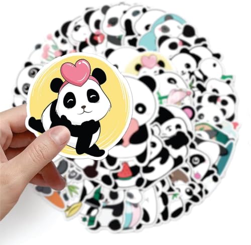 Image of 50 pcs Cute Panda Bear Stickers Animal Vinyl Aesthetic Decorate Accessories Gumming Mobile Fridge Laptop Bottle Journal Guitar Office Room Girls Kids Teens Adults Stationery Gifting Scrapbook