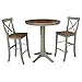 IC International Concepts 36" Round Extension Table with 2 X-Back Bar Height Stools-Set of 3 Pieces Dining Sets, Distressed Hickory/Stone
