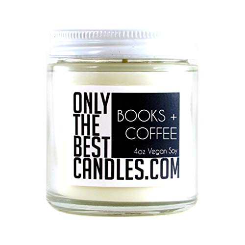 Books and Coffee 4oz Candle | Glass Jar 4oz | Vegan Soy Wax | Handmade Small Business | Lasts 40+ Hours