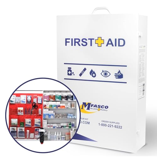 MFASCO 5-Shelf First Aid Kit - Large, Comprehensive Wall Mount First Aid Cabinet for Businesses, 2021 OSHA Compliant, Ideal for Office Use - Deluxe Metal First Aid Box, Commercial First Aid Kit Refill