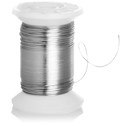 com-four® Hilo de Acero Inoxidable para Manualidades y Bisutería 45 m - Alambre Floral - Alambre Artesanal en Color Plateado para Modelar - Ø 0,36 mm (color plata)