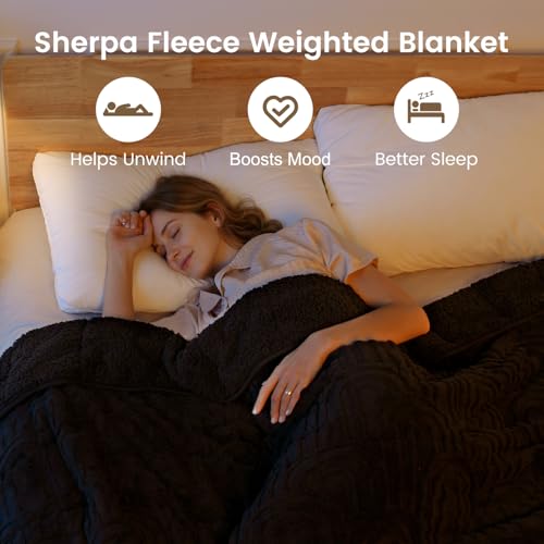 Image of Sherpa Fleece Adult Weighted Blanket Great for Sleep, 15 lbs Dual Sided Soft Fuzzy Heavy Blankets for Couch Bed Sofa, Cozy Warm Fluffy Arched Jacquard Throw for Winter (Black, 48 inch x 72 inch, 15 Pounds)