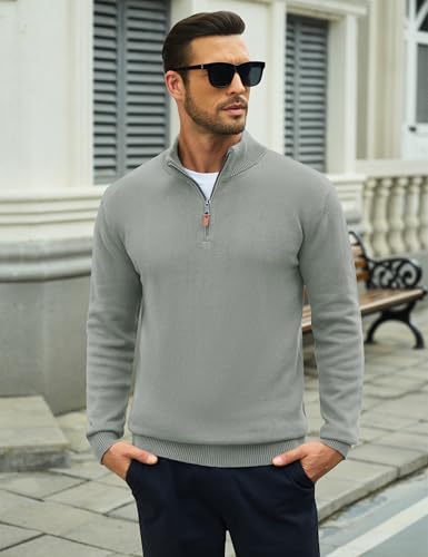 Image of MAGCOMSEN Men's Quarter Zip Pullover Lightweight Mock Neck Polo Sweater Long Sleeve Warm Fall Winter Pullover Sweaters