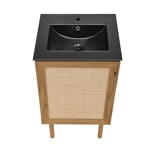 Image of Swiss Madison Classe 18 in. Oak Bathroom Vanity with Black Ceramic Sink Top