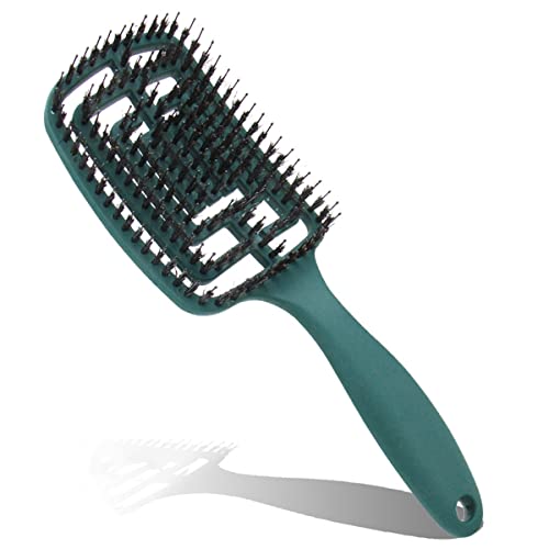 Spazzola per capelli da donna, con setole di cinghiale, spazzola curva ventilata, spazzola per capelli ventilata, spazzola districante per capelli lisci e spessi