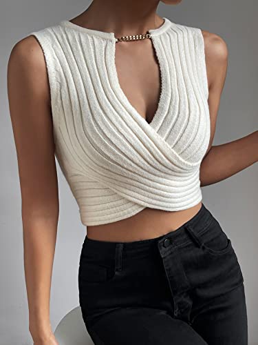 Floerns Women's Cross Wrap Sweater Vest Chain Sleeveless Knitted Pullover Crop Tops4