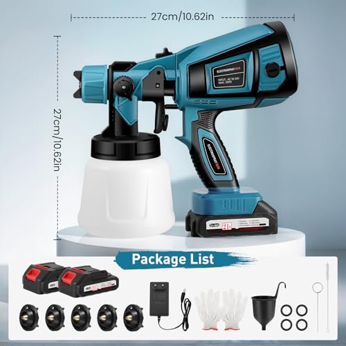 Cordless Paint Sprayer, Paint Sprayers with 21V Battery, Fence Paint Sprayer with 3 Spray Patterns, Handheld Paint Gun with 2x3000mAh Batteries & Charger for Fence, Walls, Ceilings, Home Painting - Image 6
