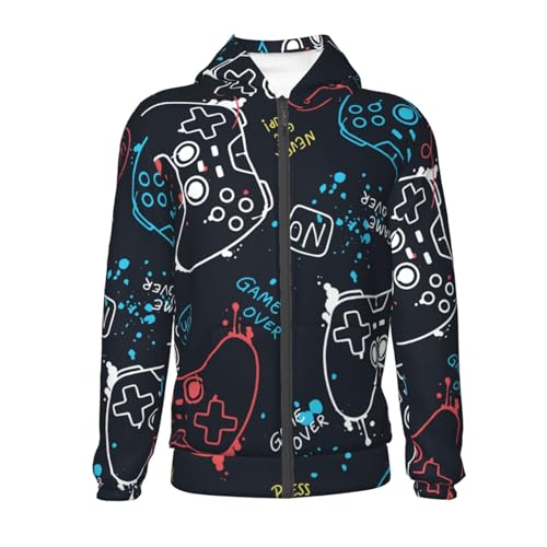 Joystick Gamepad Kids Pullover Hoodies Boys Zip Up Sweatshirts Girls Athletic Clothes with Pocket2