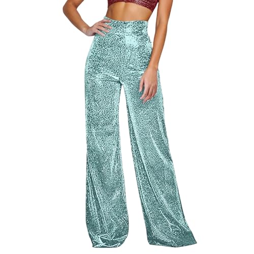 Image of Women's Shimmering Satin Wide Leg Trousers for Casual Elegant Everyday Wear,Shimmering Satin | Wide Leg | Elastic Waist | Smooth Flowy fit | Perfect for Office & Evening Mint Green
