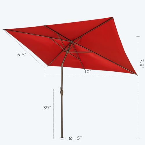 Image of Abba Patio 6.5FT Outdoor Patio Umbrella Outdoor Table Umbrella with Crank Market Umbrella 6 Sturdy Ribs UV Protection Waterproof and Push Button Tilt for Garden Deck Backyard Pool,Dark Red