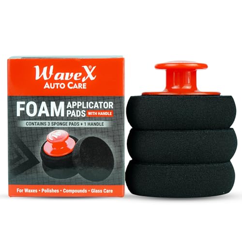 Image of Wavex Foam Applicator Pads with Handle - Set of 3 Foam Pads + 1 Handle | Soft, Even Application for Wax, Polish & Compounds | Car Detailing Applicator Pads