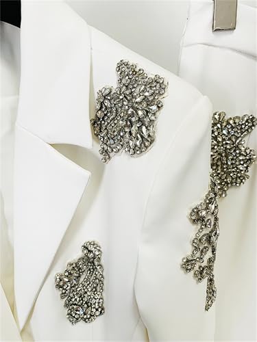 Women's Diamond Suit Coat Beaded Wide Leg Pants and Blazers Set Formal Occasion Office Lady Two Pieces Suits3