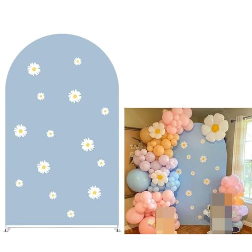 KONPON Daisies Arch Backdrop Fabric Cover Blue Arch Backdrop Stand Covers for Retro Groovy Birthday Party Baby Shower Decoration by KONPON - Used condition - US$20.20