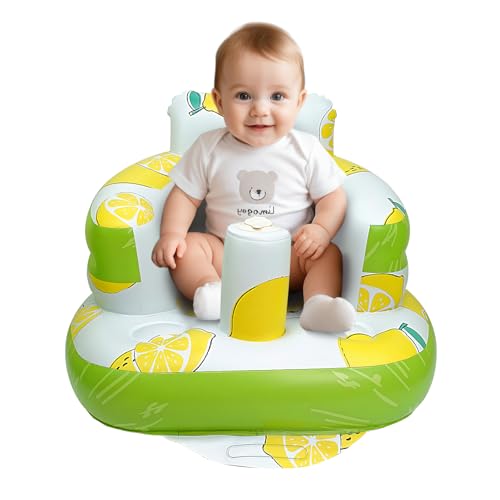Image of AirSwim Inflatable Baby Seat, Inflatable Baby Chair for Babies 3 Months and Up, Summer Blow Up Chair with Built in Air Pump, Infant Floor Seats for Learning to Sit, Palying, Camping, Lemon