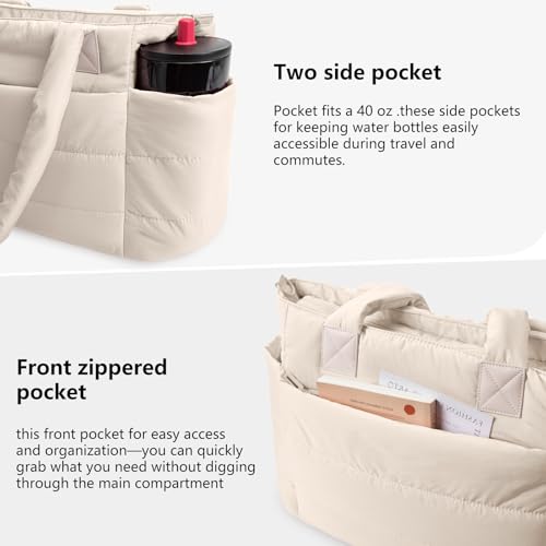 Image of Puffer Tote Bag for Women Quilted Nurse Bag Lightweight Work Bag for Teacher Travel Handbag with Multiple Pockets