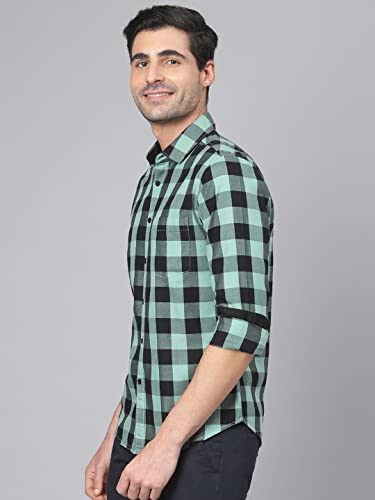 Image of Dennis Lingo Men's Cotton Box Checkered Slim Fit Casual Shirt with Chest Pocket, Full Sleeve Shirt for Formal & Casual Wear