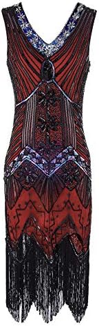 Miniatura 2 de Disfraz de Gatsby de los años 20 para mujer, vestido con flecos y cuello en V, accesorios de los años 20, juego de 7