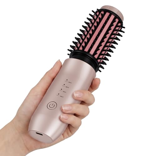 CARESKY® Cordless Curling Iron Brush, Rechargeable Battery Curling Iron with 200 Million Negative Ions, Portable Travel Curling Iron Brush, Cordless Heated Round Hair Curler Brush for Styles,Touch-Up