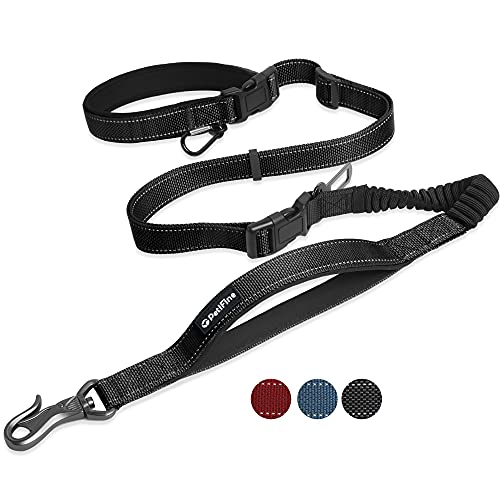 PetiFine Hundeleine für Hunde bis zu 50 kg, 6-in-1, multifunktional, strapazierfähig, mit Sicherheitsgurt, verstellbare Leine/Taillengurt, Leine für Hunde, reflektierender Streifen (schwarz) Cover