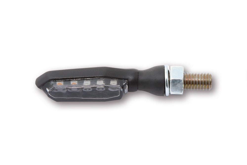 HIGHSIDER LED Rück-, Bremslicht, Blinker Einheit SONIC-X1, schwarz, getönt | Sehr kleine Einheit für hinten, 5 SMDs für Blinken, Fahrlicht und Bremslicht, Maße 44 × 13 × 15,5 mm, Bolzen M8 x 1.25 mm