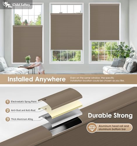 Image of LazBlinds No Drill Cordless Cellular Shades, 23 inch W x 64 inch H, Taupe