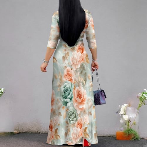 Image of PinkPatty Plus Size Maxi Dress for Women 3 /4 Sleeve Casual Long Dress | Soft stretchy fabric, functional pockets, flattering wrap v neck for vacation, casual wear and everyday styling