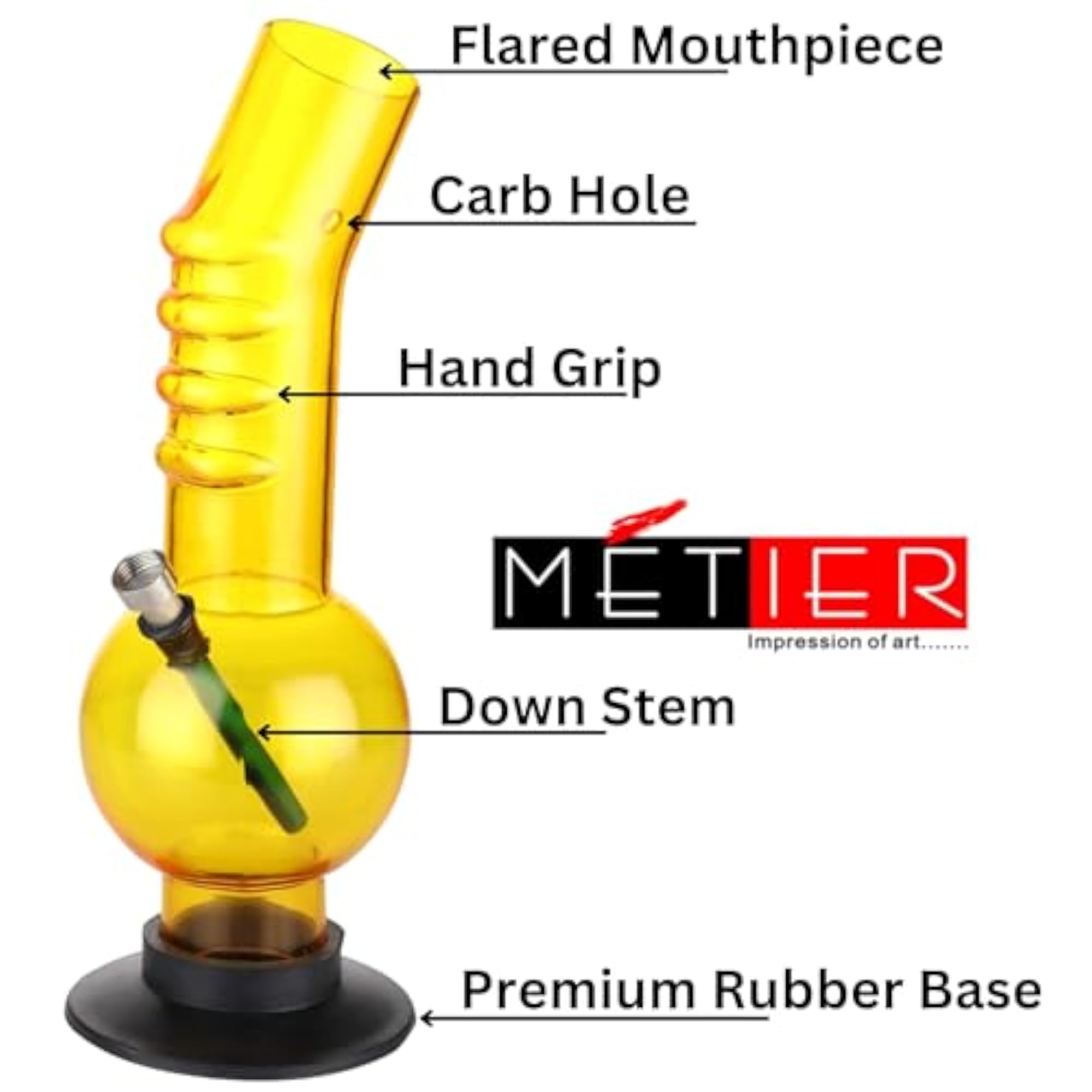 12 Inch Acrylic Single Bulb Gripper Portable Hookah Bong