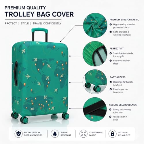 Image of Printed Luggage Cover for Traveling Bag & Suitcase - Stretchable & Scratchproof Trolley Protector with Velcro Lock & Lightweight Washable Material(Suitcase Not Included, Only Cover in Product)