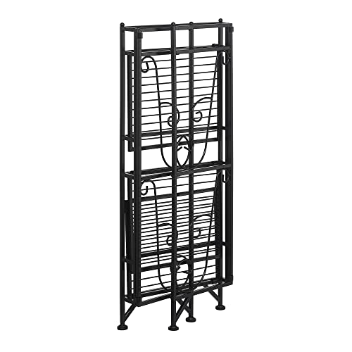 Image of Convenience Concepts Xtra Storage 3 Tier Folding Metal Shelf with Scroll Design, Black