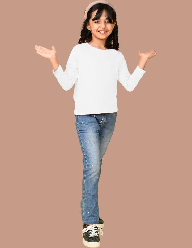 Image of Nusyl Girls Full Sleeves T-Shirt for Kids | Cute Printed Casual Wear | Soft Cotton Blend | Comfortable Regular Fit | 2-16 Years | Multiple Colors