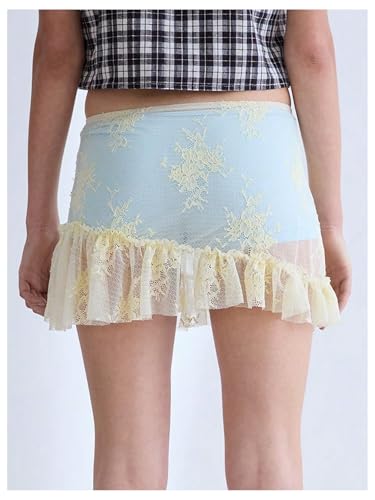 MakeMeChic Women's Beach Cover Up Pleated Mini Skirt Floral Lace Sheer Mid Waisted Summer Boho Y2k Skirts2