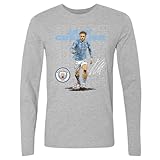 500 LEVEL Jack Grealish Manchester City Long Sleeve Shirt - Jack Grealish Manchester City Outline Name WHT (Heather Gray, Small)