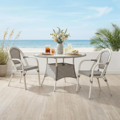 Image of PURPLE LEAF Patio French Bistro Armchairs Set of 2, White Finish, Gray
