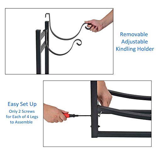 Firewood Rack Indoor Outdoor w/ 4 Tools, 3ft Log Rack Fire Wood Holders Storage Carrier by Patio Guarder, Heavy Duty Steel Log Holder with Kindling Holder for Backyard Garden Firepit Fireplace, Black