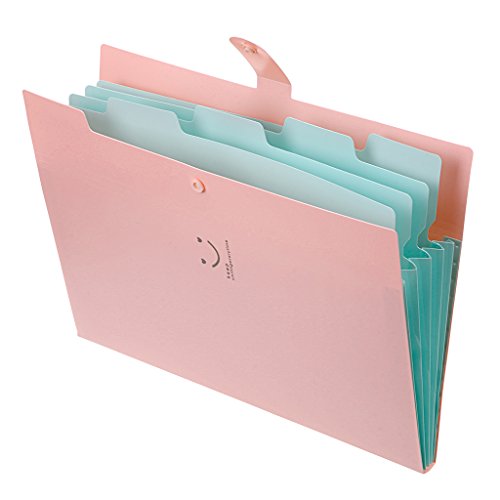 BTSKY Expanding File Folder- Smiling Face A4 and Letter Size Archival File Holder Organizer, 5 Pockets (Pink)