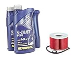 Lieferumfang: 3 Stück á 1 Liter Motoröl 10W40 und 1 Stück Ölfilter Hiflo HF401 wie auf dem Produktbild abgebildet.