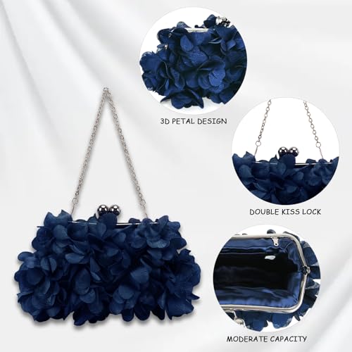 JAMBHALA Bolsas Clutch para noite com apliques florais pequenas bolsas de mão para mulheres, Azul ma