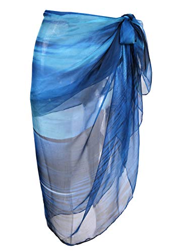 CHIC DIARY Women Swimwear Chiffon Pareo Beach Cover Up Bikini Sarong Swimsuit Wrap Skirts Deep Sea Blue