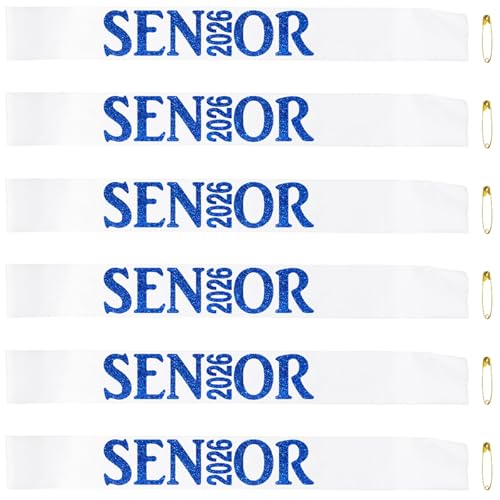 Senior Sash 2026 Blue,White Senior Cheer Sashes Class of 2026 Graduation Celebration Class Competition Sash Party Supplies 6 Pack white blue