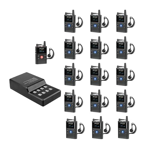 Retekess TT126 Two-Way Tour Guide System, 2 Way Communication Device, 280m/918ft, Two-Way Headsets for Factory, Plant (1 Transmitter 15 Receivers and 1 USB Charger)