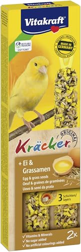 Vitakraft Kräcker, Knabberstangen für Kanarienvögel, mit Ei und Grassamen, mit Vitaminen und Mineralien, für langes Knabbervergnügen, ohne Zusatz von Zucker (10x 54g)